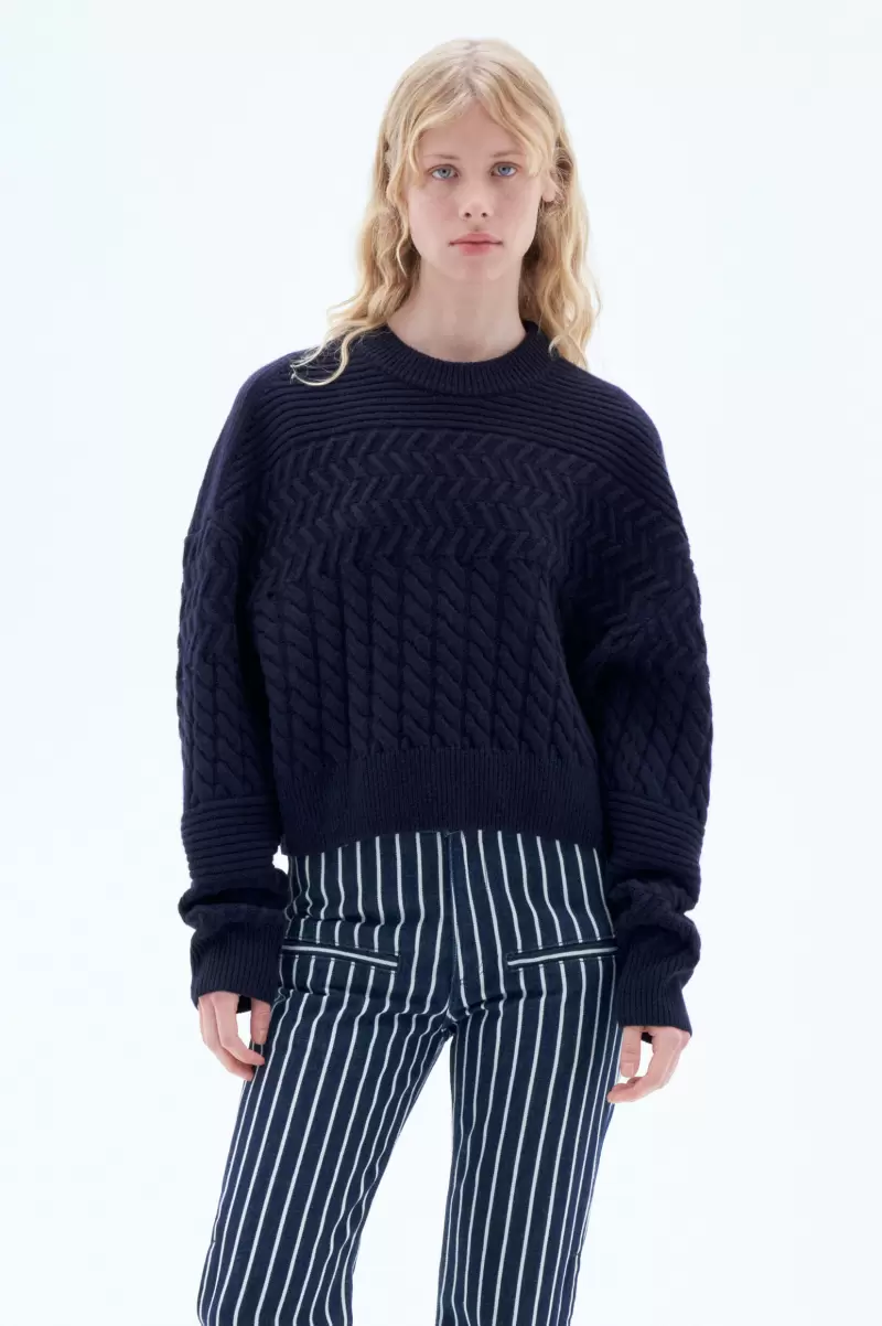 Boxy Braided Sweater Navy Kauf Filippa K Strick Damen