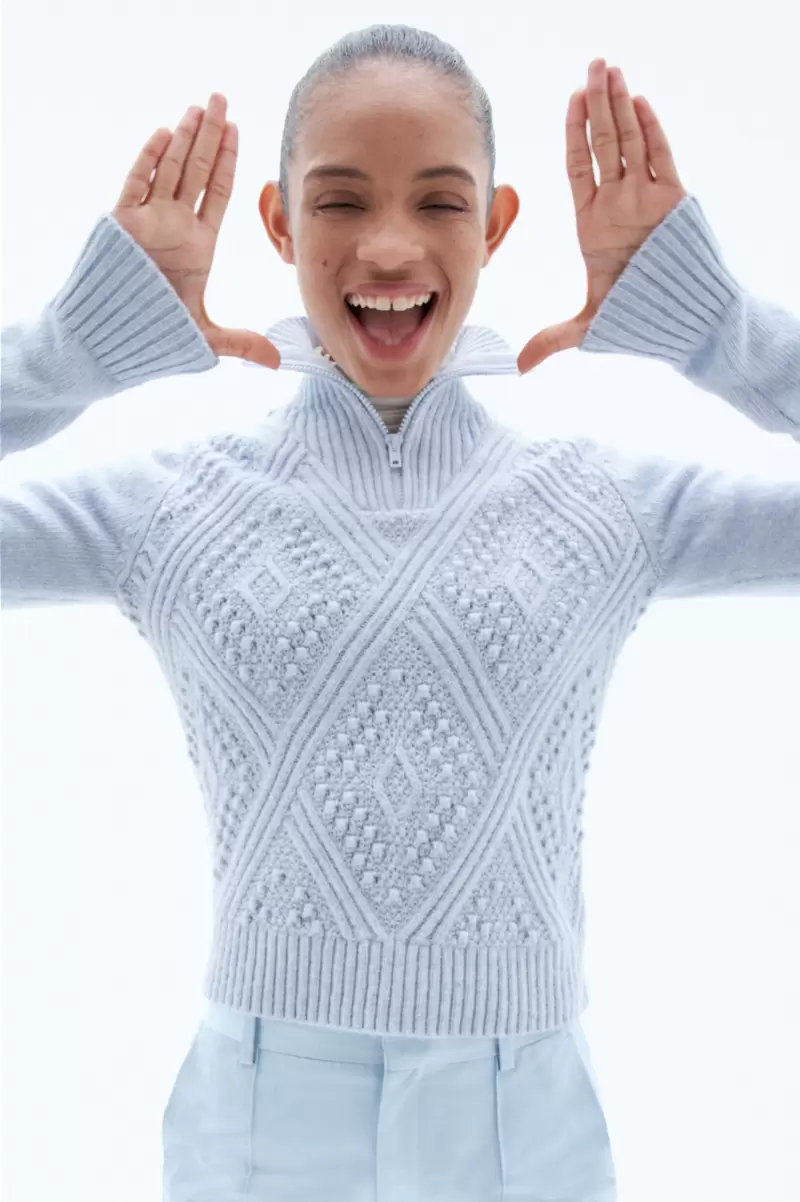 Damen Filippa K Promotion Argyle Pullover Mit Reißverschluss Strick Ice Blue - 3
