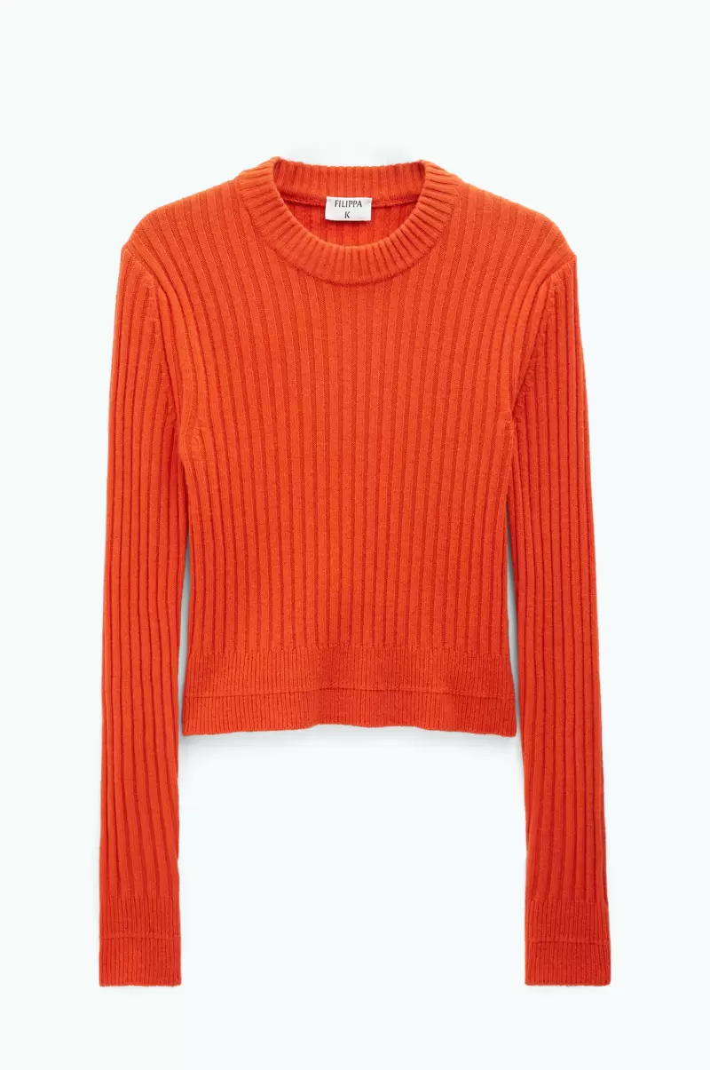 Strick Red Orange Filippa K Neues Produkt Gerippter Wollpullover Damen - 4
