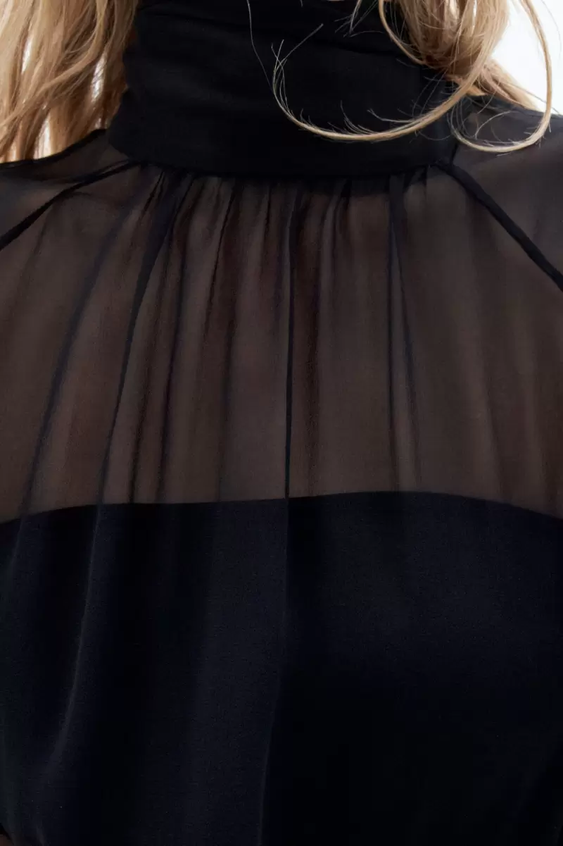 Damen Bestellung Filippa K Hemden Black Transparente Bluse Mit Bindeband Am Hals - 1