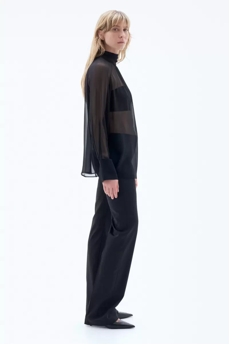 Damen Bestellung Filippa K Hemden Black Transparente Bluse Mit Bindeband Am Hals - 3