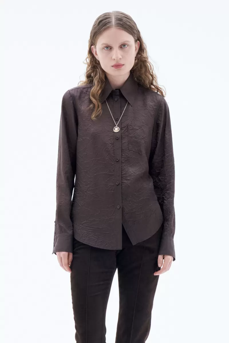 Ausfahrt Hemden Dark Chocolate Damen Filippa K Hemd Mit Knittereffekt