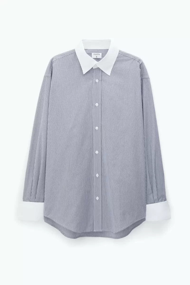 Hemden Filippa K Qualität Striped Tuxedo Shirt Ink Blue/White Damen - 4