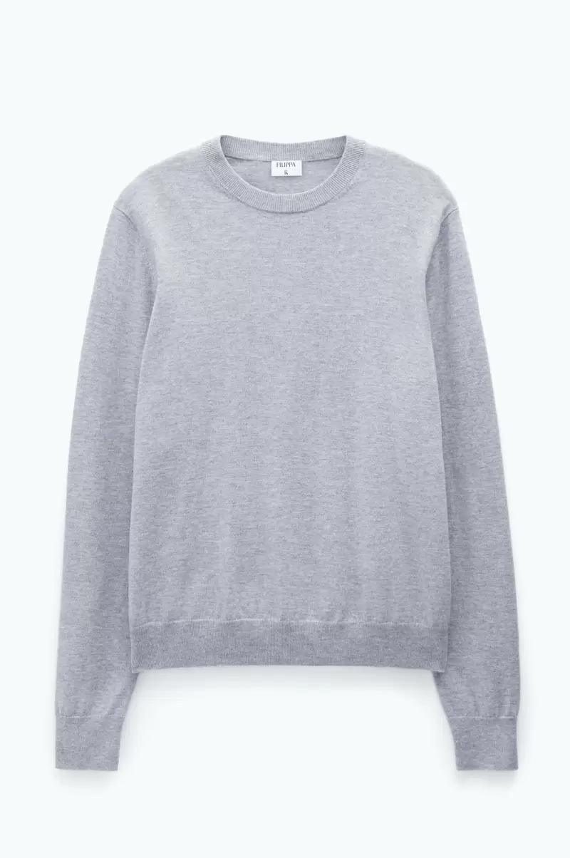 Cotton Merino Sweater Filippa K Light Grey Melange Verkaufen Strick Herren - 4
