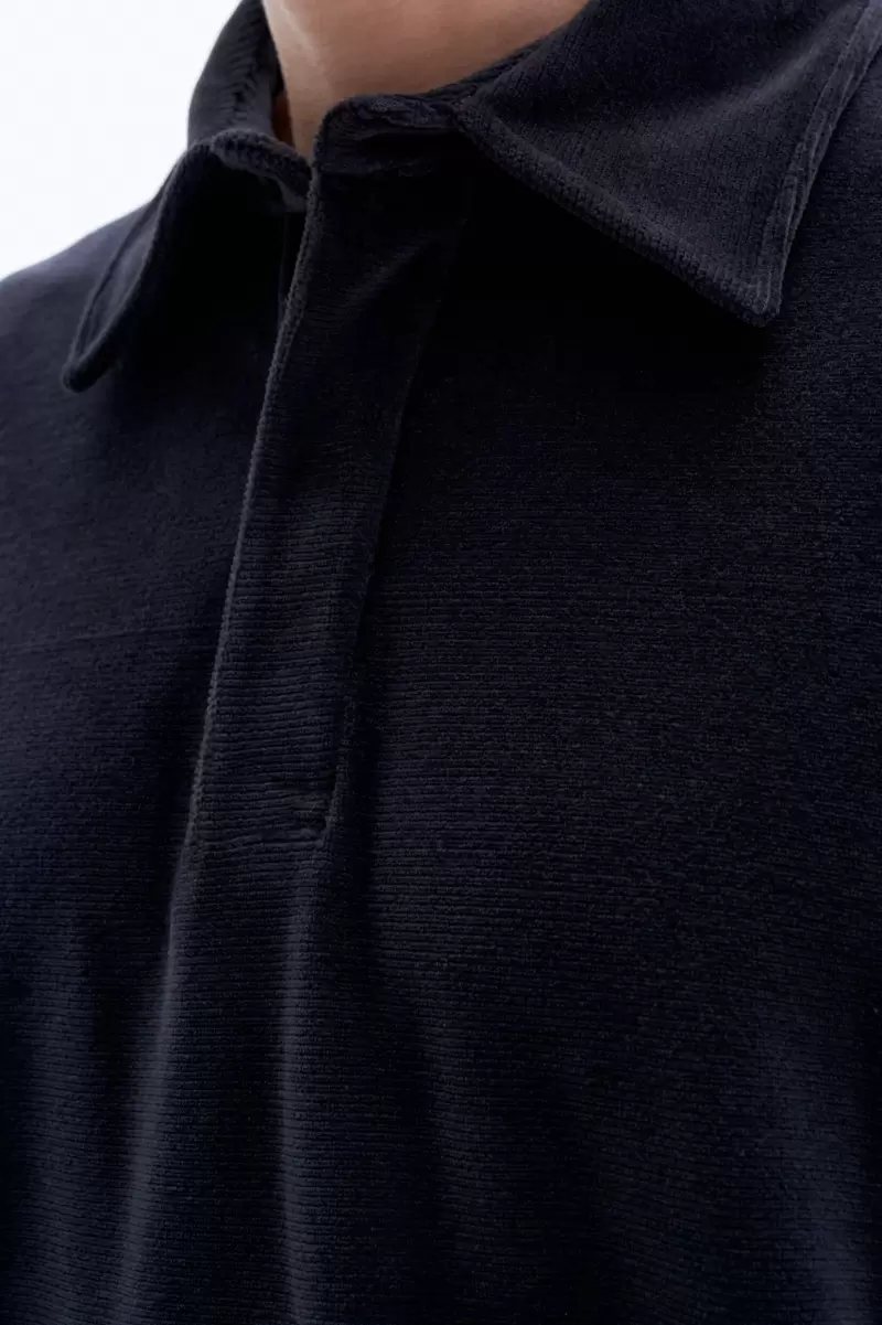 Filippa K Black T-Shirts Herren Innovativ Langärmeliges Velours-Poloshirt - 1