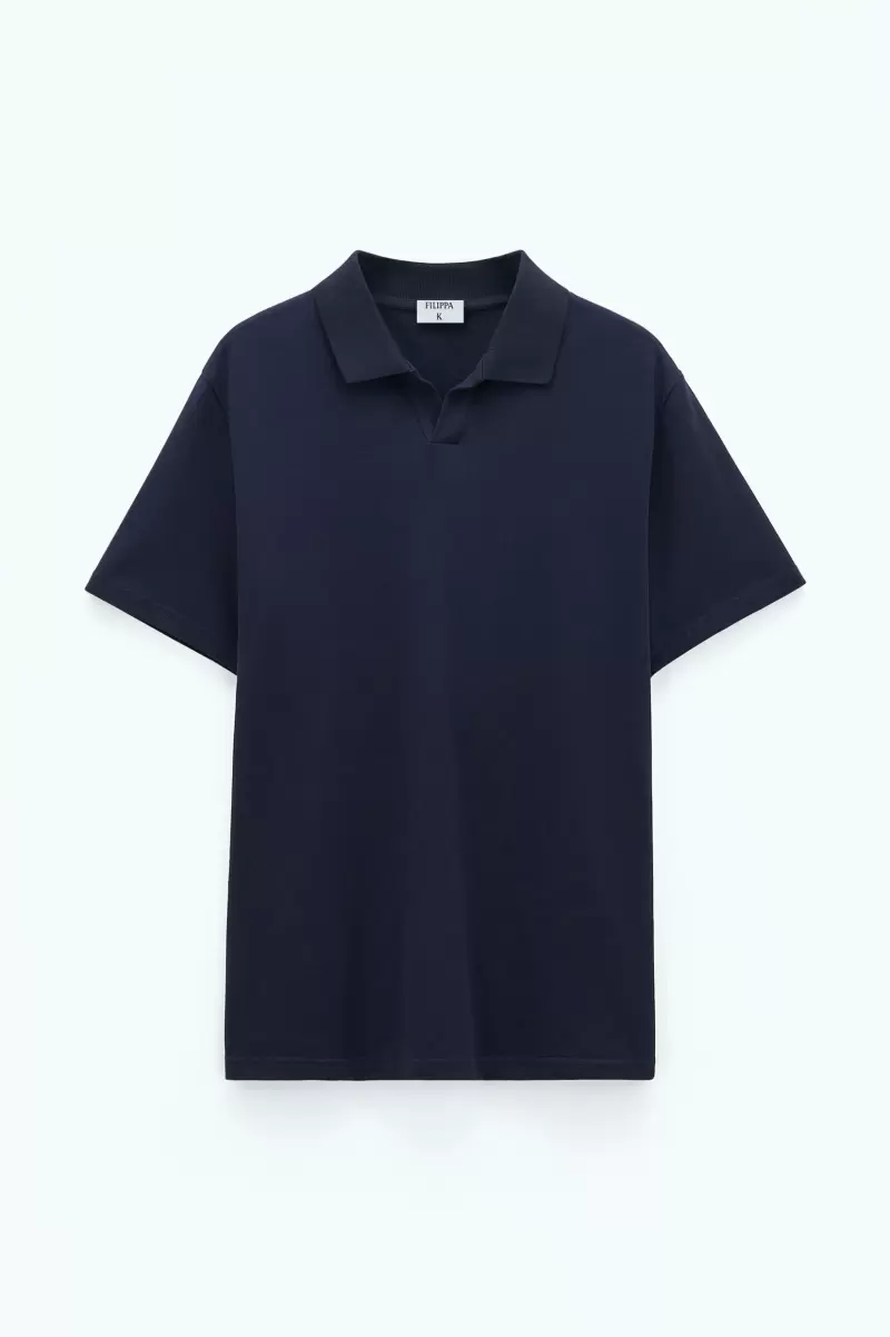 Verkauf Filippa K Herren T-Shirts Navy Stretch Cotton Polo T-Shirt - 3