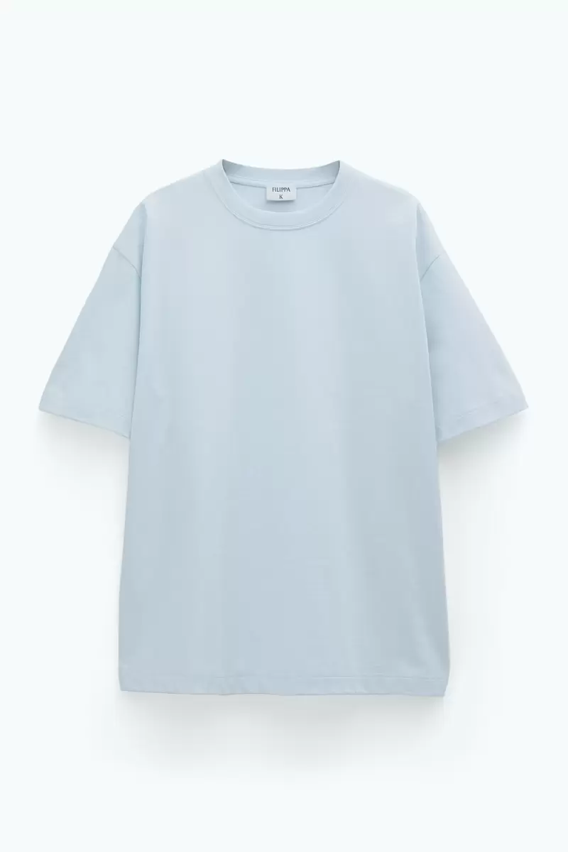 Produktqualitätskontrolle Filippa K Ice Blue Herren T-Shirts Schweres T-Shirt Mit Rundhalsausschnitt - 3