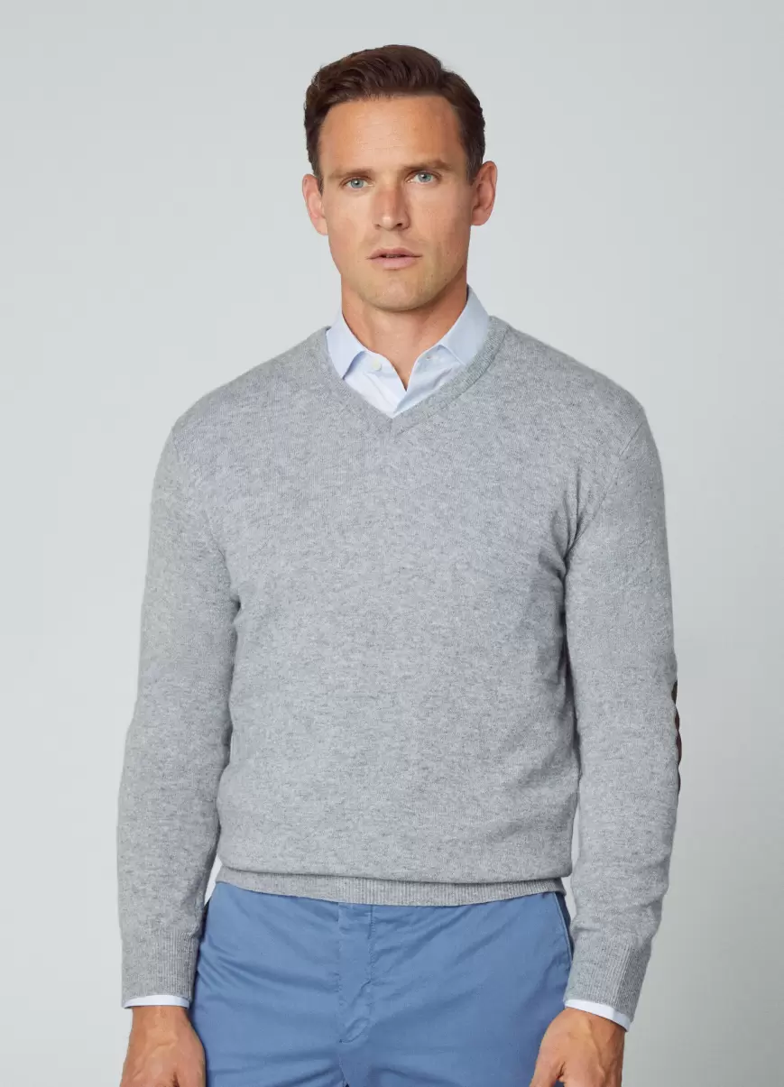 Strickwaren Hackett London Ash Grey Pullover V-Ausschnitt Herren