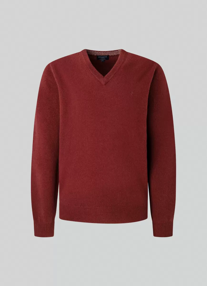 Pullover Aus Wolle V-Ausschnitt Hackett London Herren Strickwaren Brick Red - 4