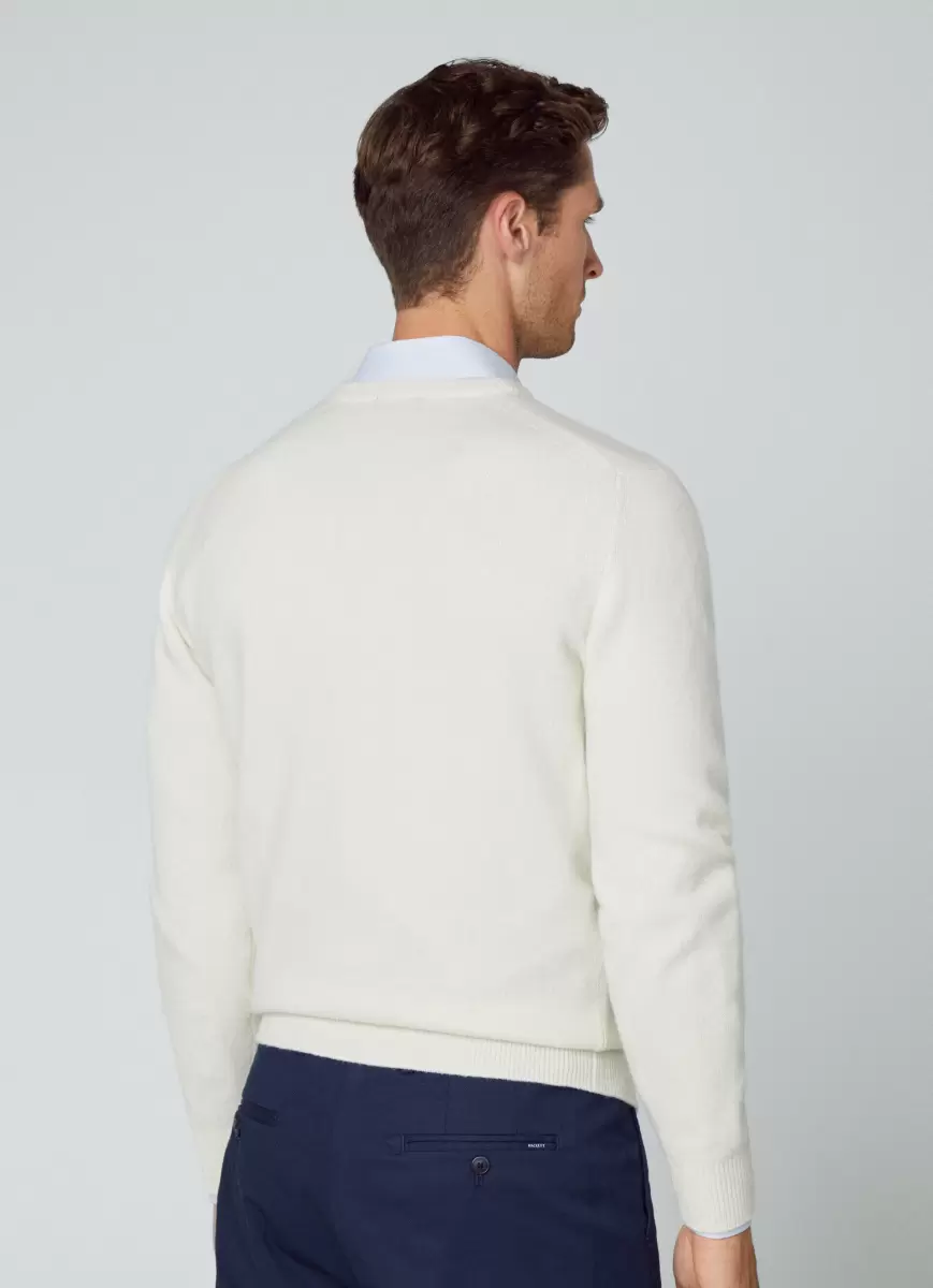 Strickwaren Hackett London Ecru White Pullover Aus Wolle V-Ausschnitt Herren - 2