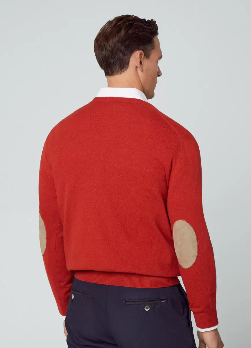 Terracotta Brown Strickwaren Pullover V-Ausschnitt Herren Hackett London - 2