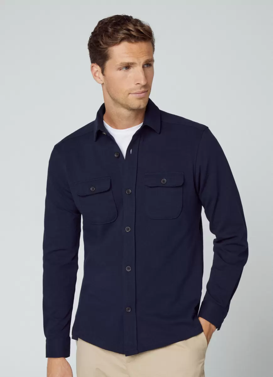 Herren Hackett London Navy Überhemd Jersey Utility Hemden - 3
