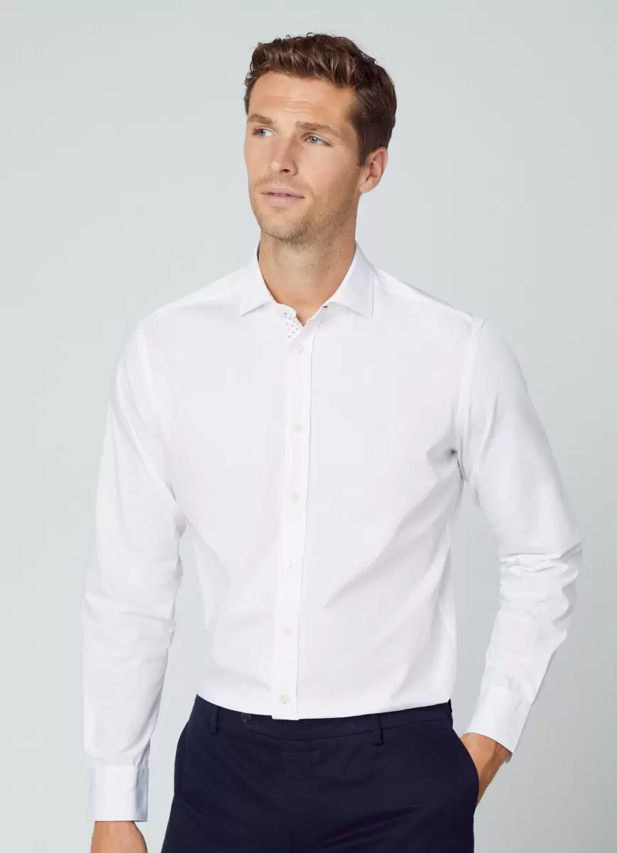 Hemden Hackett London Herren Hemd Tencel Baumwolle Slim Fit White