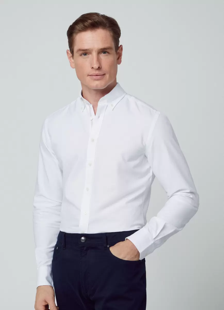 Hemden Hackett London White/Taupe Herren Hemd Oxford Baumwolle Slim Fit - 1