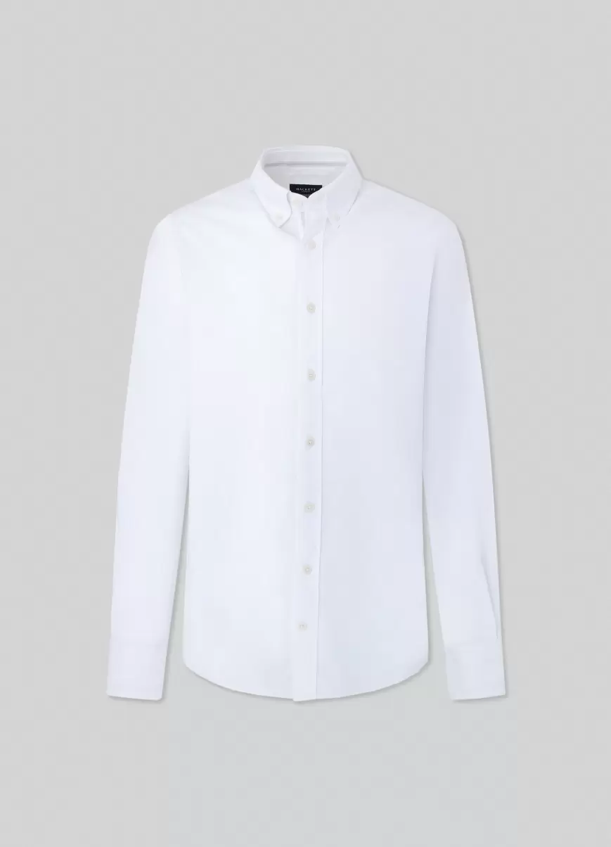 Hemden Hackett London White/Taupe Herren Hemd Oxford Baumwolle Slim Fit - 4
