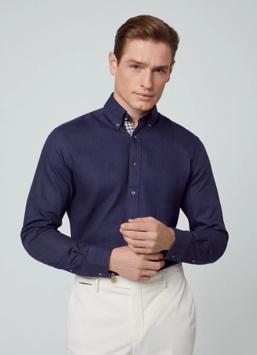 Hackett London Herren Navy Hemden Hemd Baumwolle Slim Fit - 1