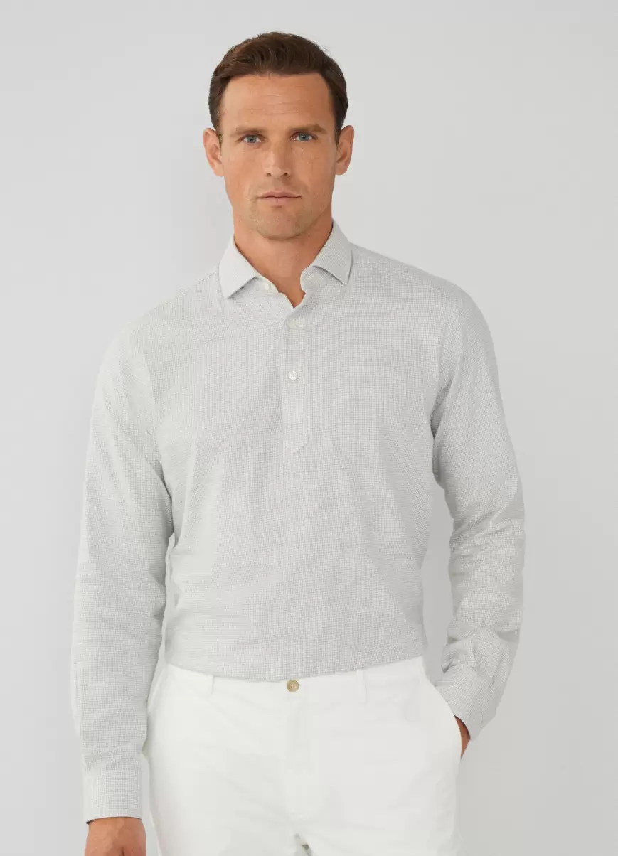 Grey/White Hackett London Herren Hemd Hahnentritt Classic Fit Hemden - 1