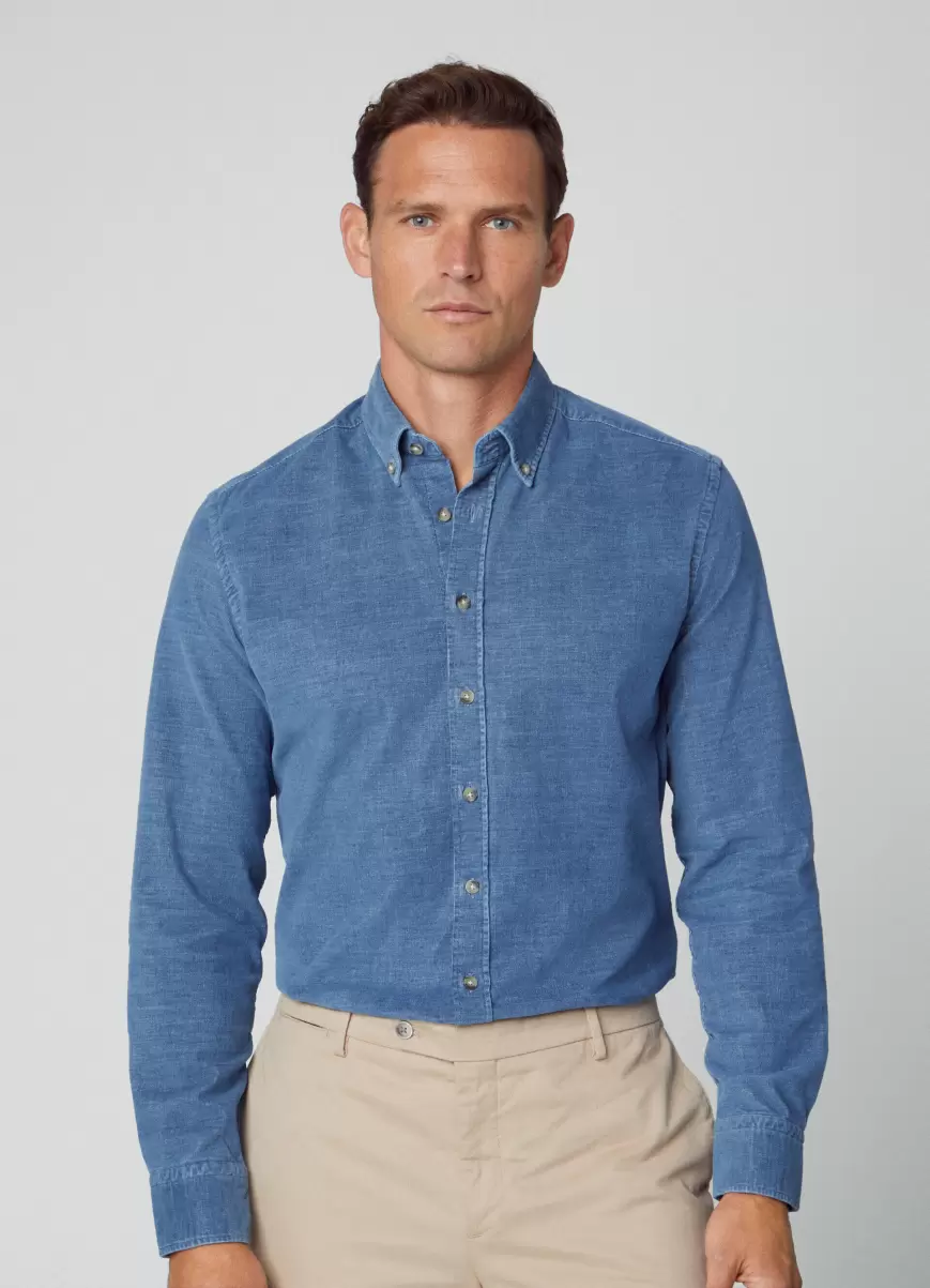 Herren Indigo Blue Hemden Hackett London Hemd Cord Slim Fit - 1