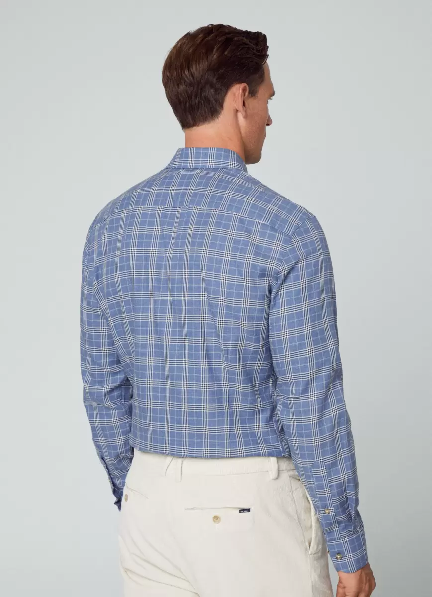 Herren Blue/Navy Hackett London Hemden Hemd Baumwolle Kariert Slim Fit - 3