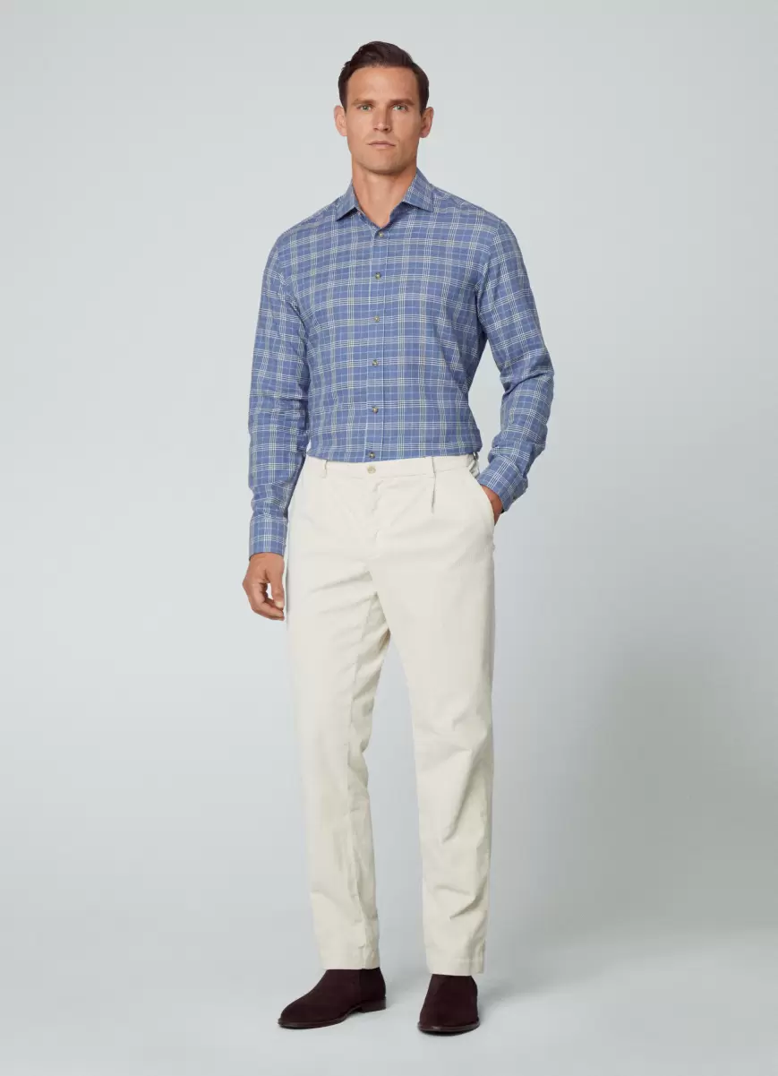 Herren Blue/Navy Hackett London Hemden Hemd Baumwolle Kariert Slim Fit - 4