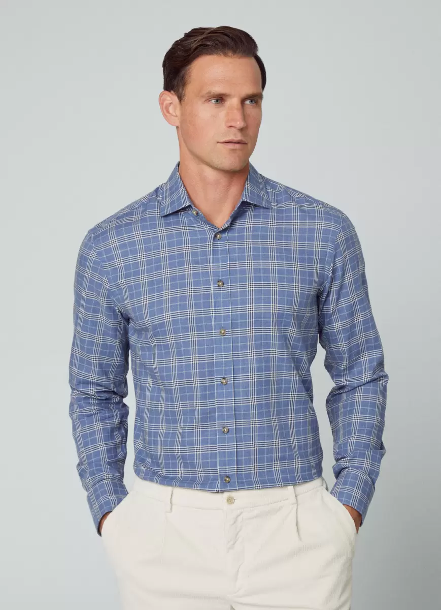 Herren Blue/Navy Hackett London Hemden Hemd Baumwolle Kariert Slim Fit