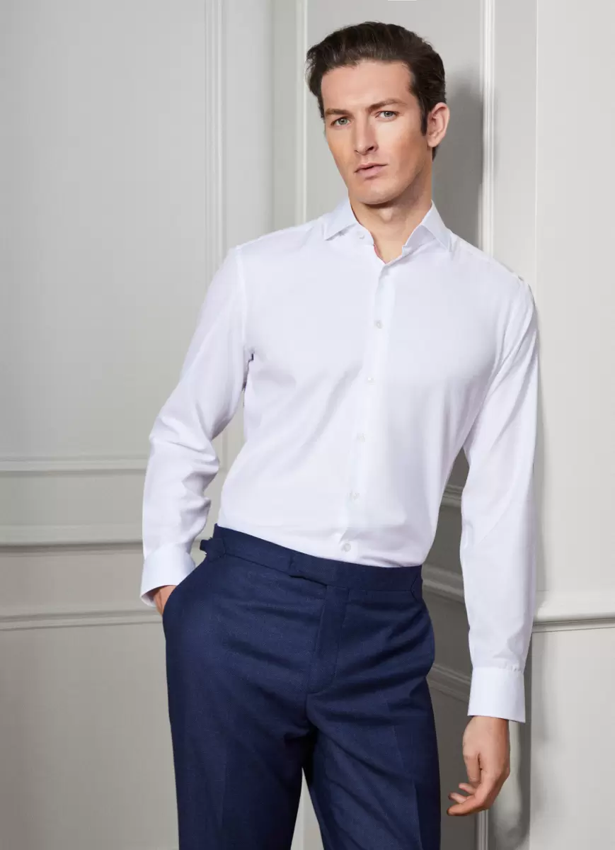 Hackett London Hemd Einfarbig Slim Fit Herren Hemden White/Rust - 1