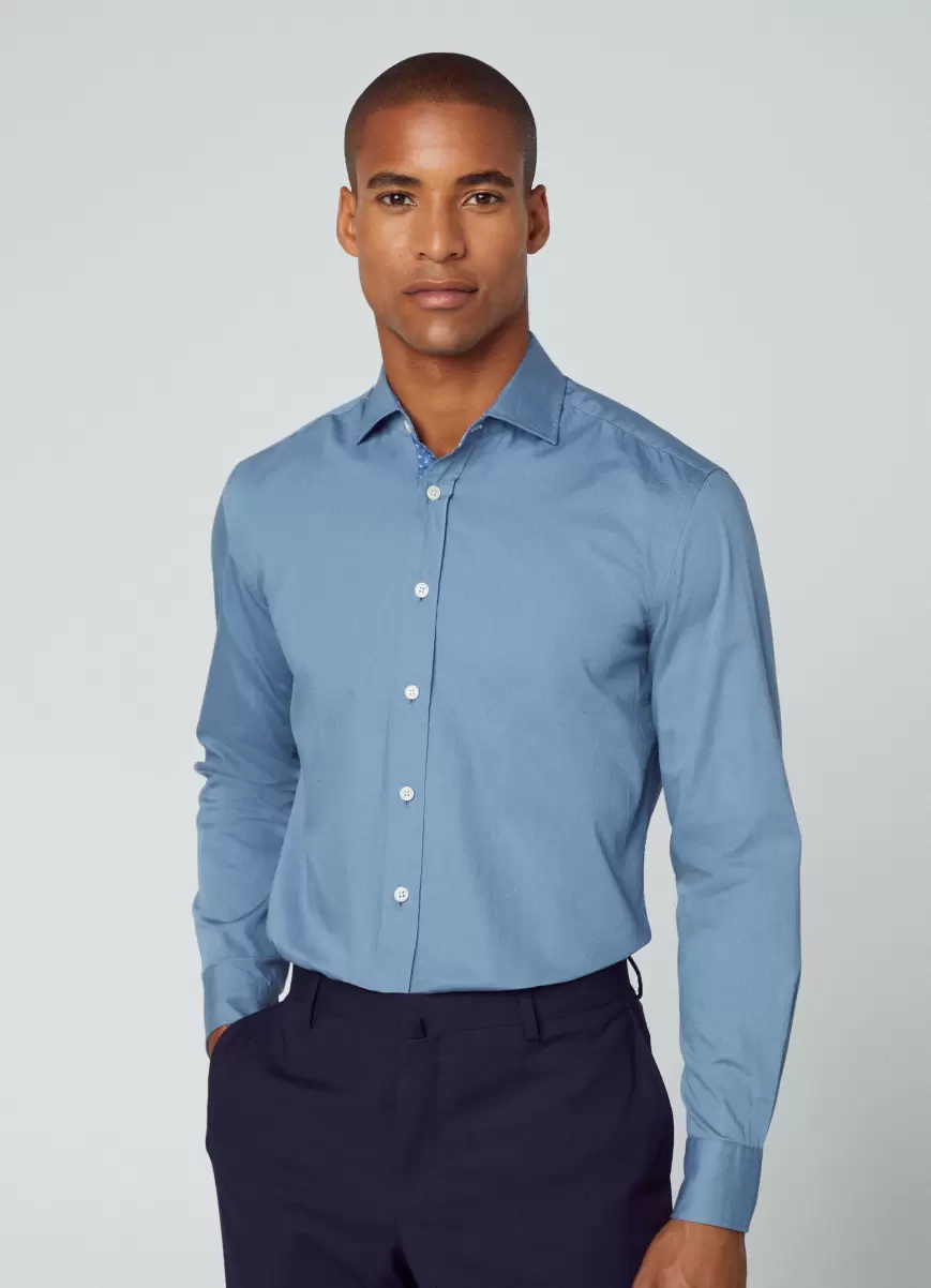 Herren Hackett London Hemd Tencel Baumwolle Slim Fit Hemden Blue - 1