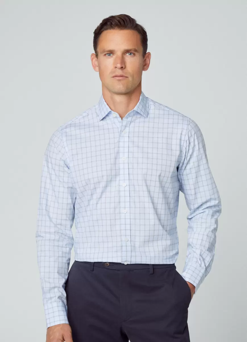 Herren Hackett London Blue/White Hemd Kariert Classic Fit Hemden