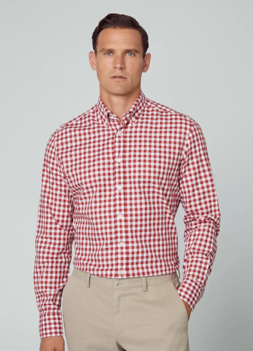Herren Hackett London Red/White Hemden Hemd Kariert Slim Fit - 1