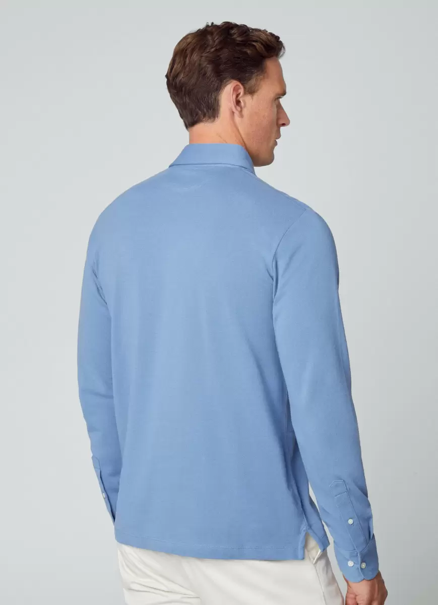 Poloshirts Herren Steel Blue Poloshirt Piqué Lang Classic Fit Hackett London - 2