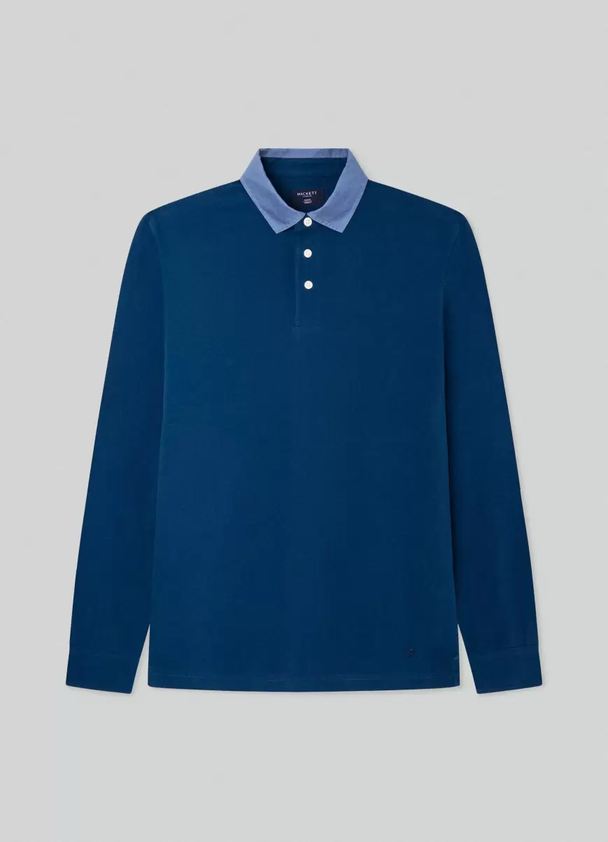 Hackett London Herren Midnight Blue Poloshirts Poloshirt Langarm Baumwolle - 4