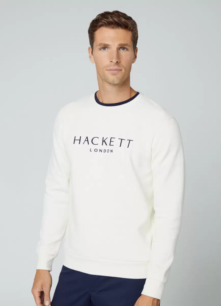 Herren Antique White Sweatshirts & Hoodies Hackett London Pullover Heritage Logo Gestickt