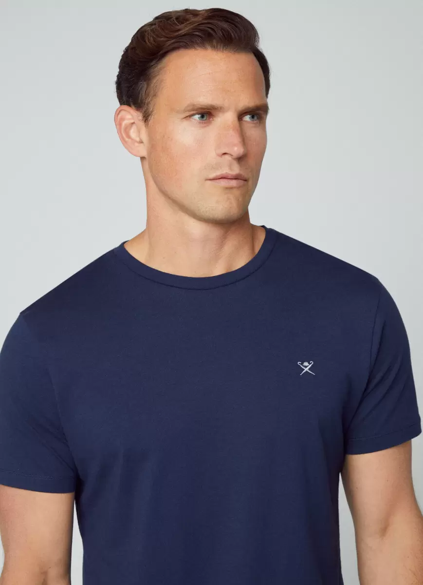 Baumwoll-Jersey T-Shirt T-Shirts Herren Hackett London Navy/Grey - 1