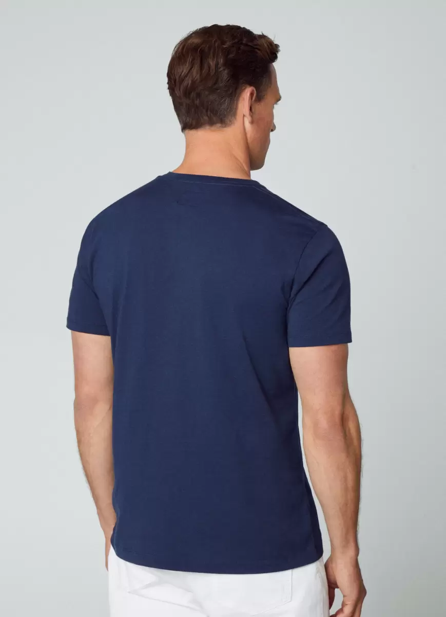 Baumwoll-Jersey T-Shirt T-Shirts Herren Hackett London Navy/Grey - 2