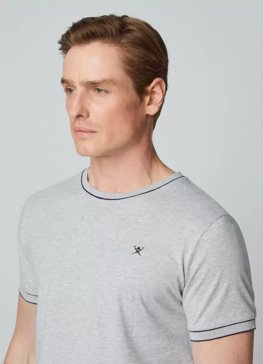 Marl Grey T-Shirts Hackett London Herren T-Shirt Besätze Logo Gestickt - 1