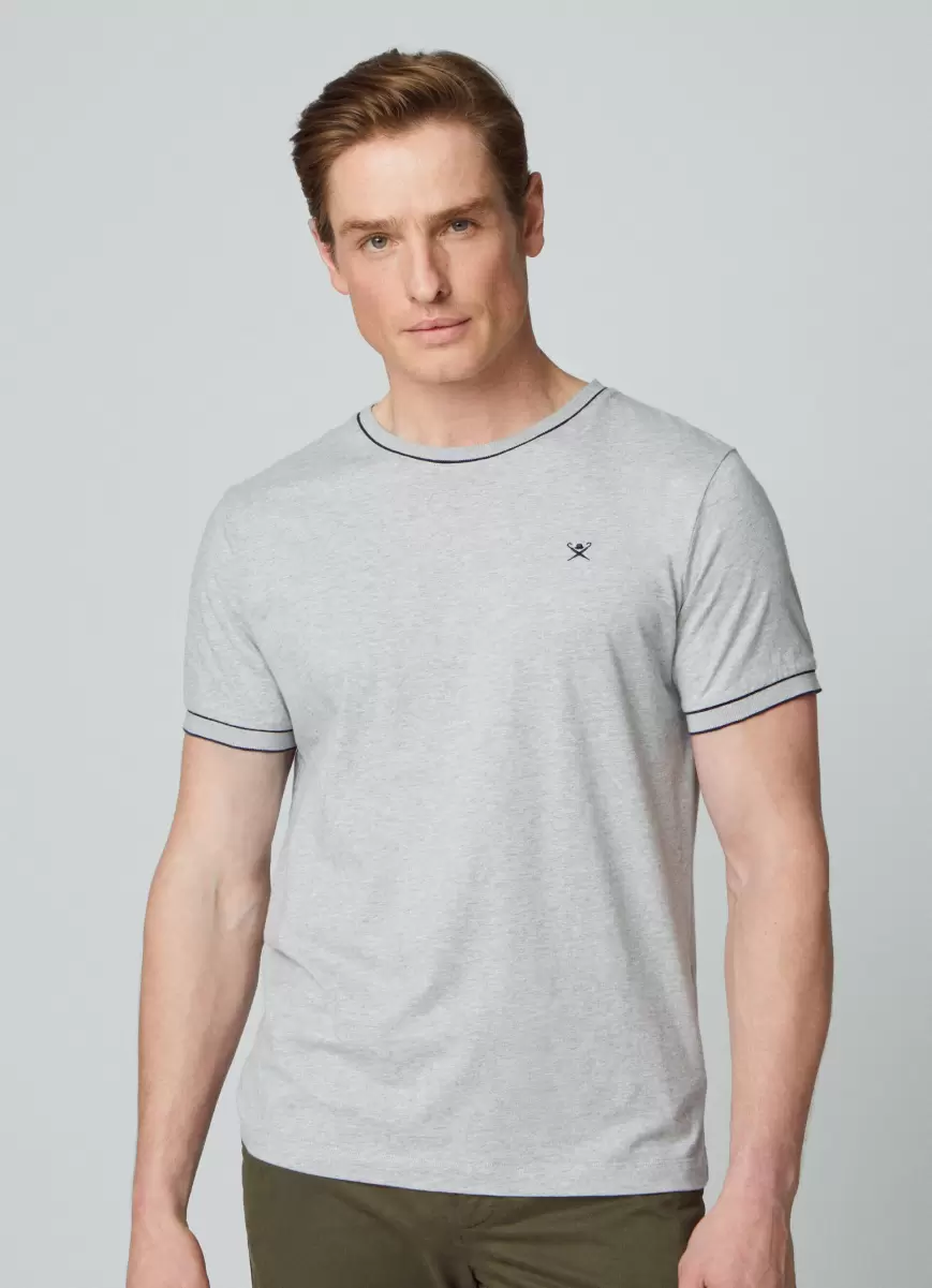 Marl Grey T-Shirts Hackett London Herren T-Shirt Besätze Logo Gestickt