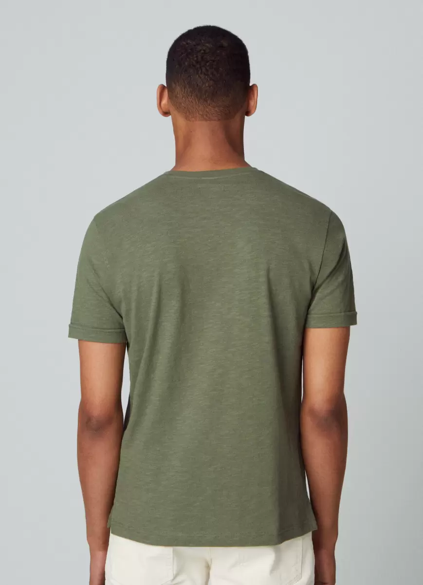 Olive Green Hackett London Herren T-Shirt Tasche Logo Gestickt T-Shirts - 2