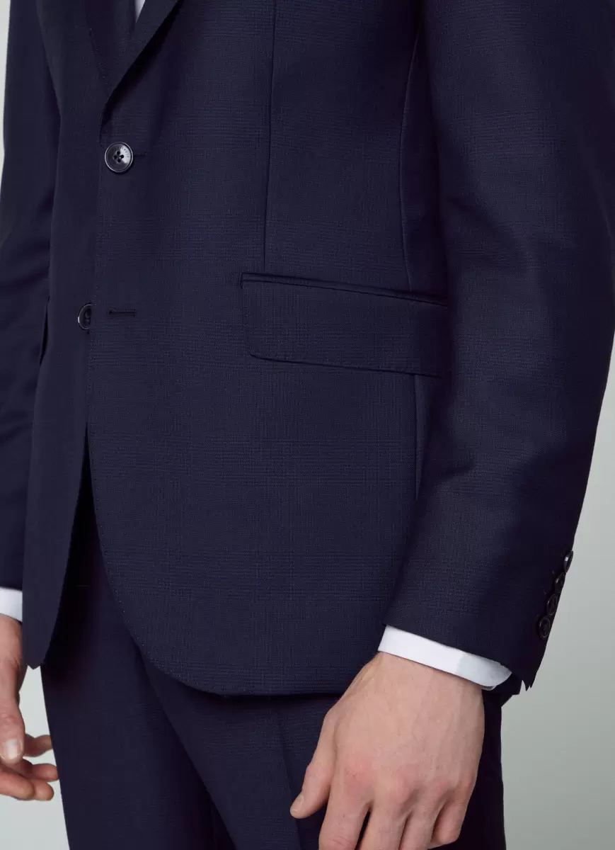 Hackett London Herren Anzüge Anzug Wolle Karomuster Glen Navy - 4