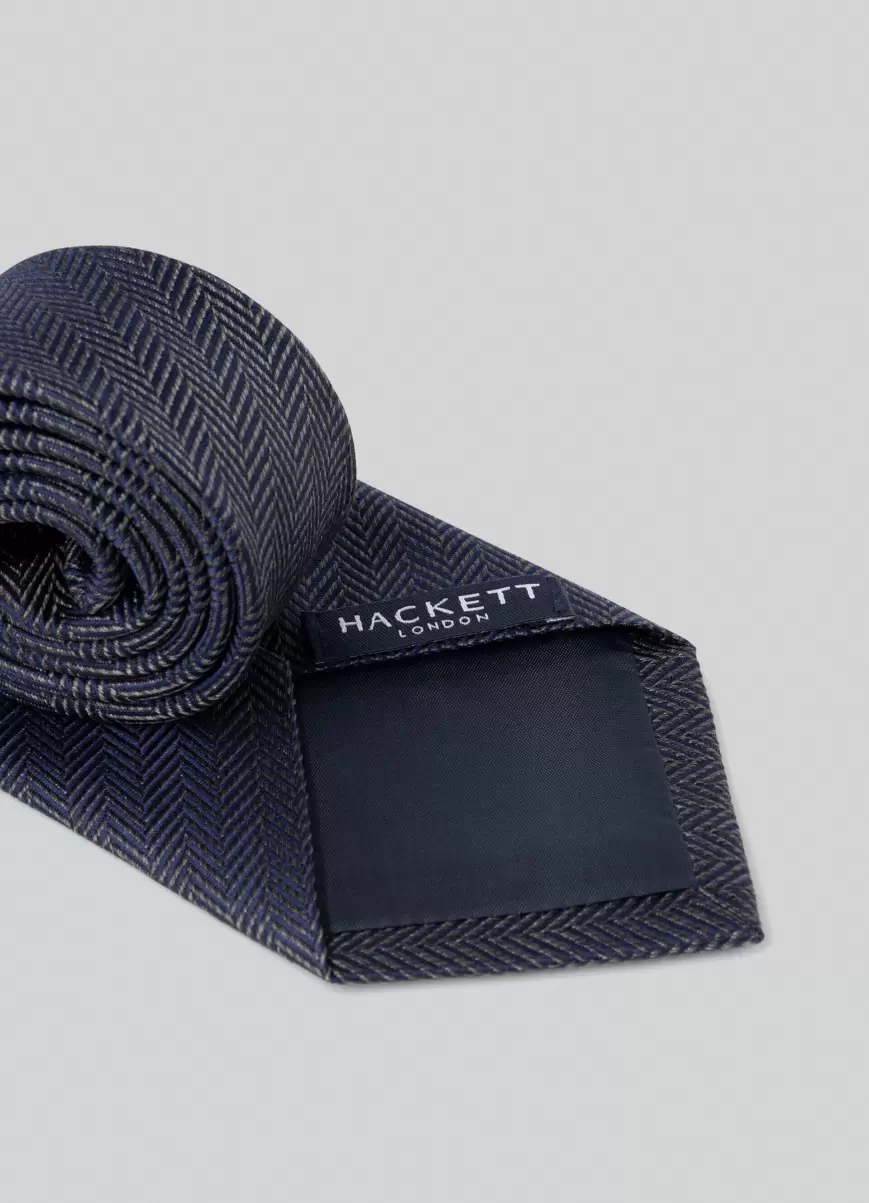 Charcoal Grey Herren Hackett London Krawatten & Einstecktücher Krawatte Aus Seide Fischgrät - 1