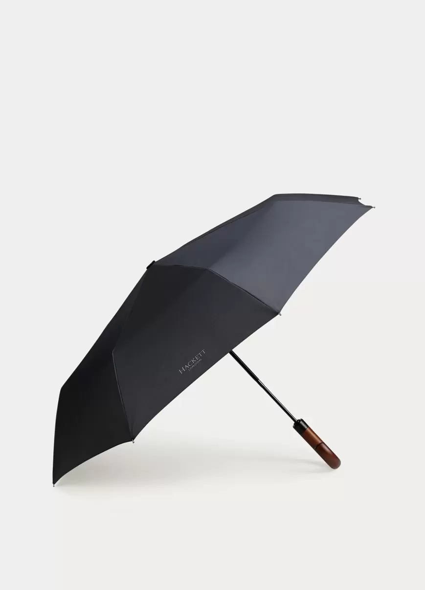 Taschenschirm Mit Holzgriff Regenschirme Herren Hackett London Black