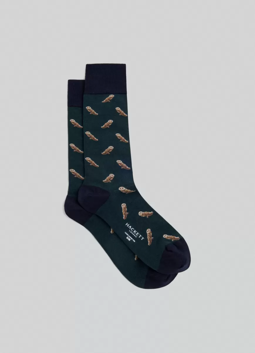 Hackett London Herren Forest Green Socken Eulen-Muster Unterwäsche & Socken