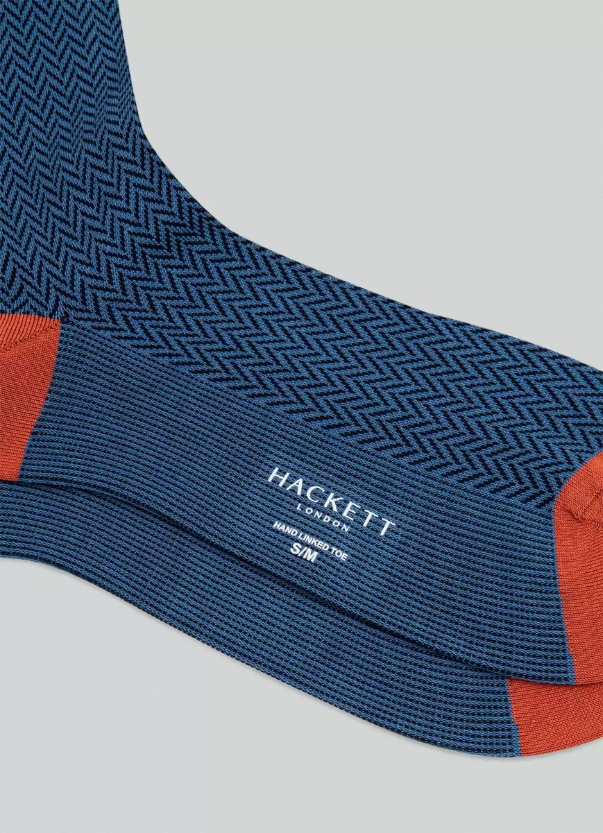 Hackett London Horizon Blue Socken Baumwolle Fischgrätmuster Unterwäsche & Socken Herren - 1