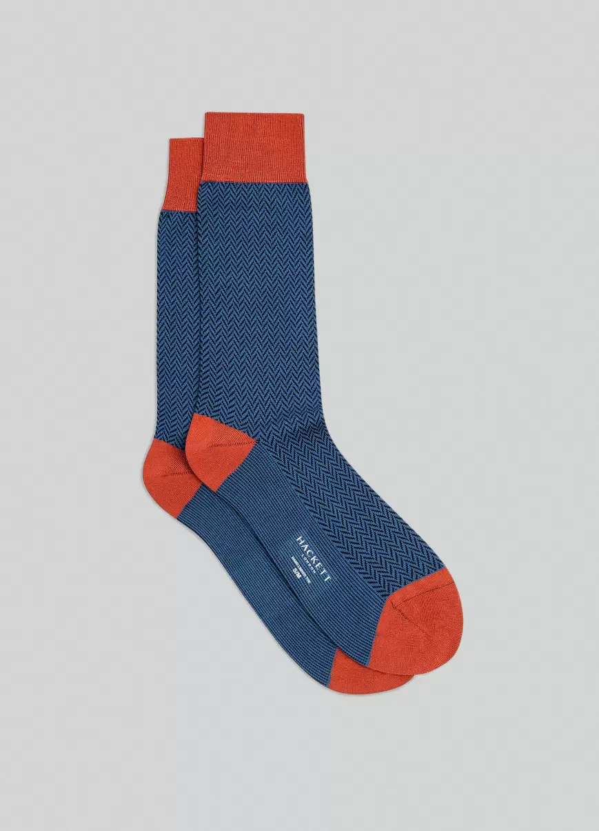 Hackett London Horizon Blue Socken Baumwolle Fischgrätmuster Unterwäsche & Socken Herren