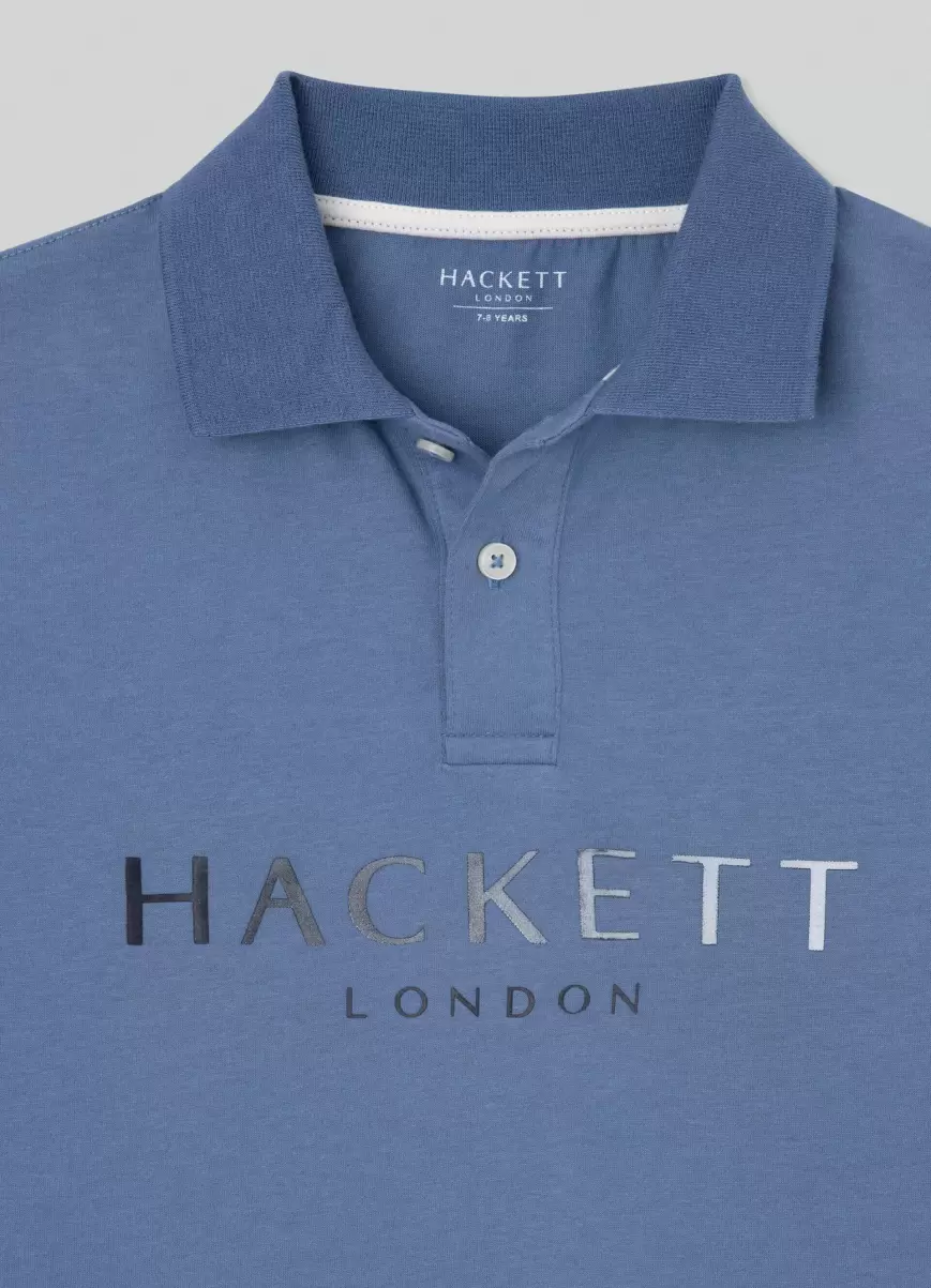 Hackett London Steel Blue Poloshirt Langärmlig Logo-Druck Herren Poloshirts - 2