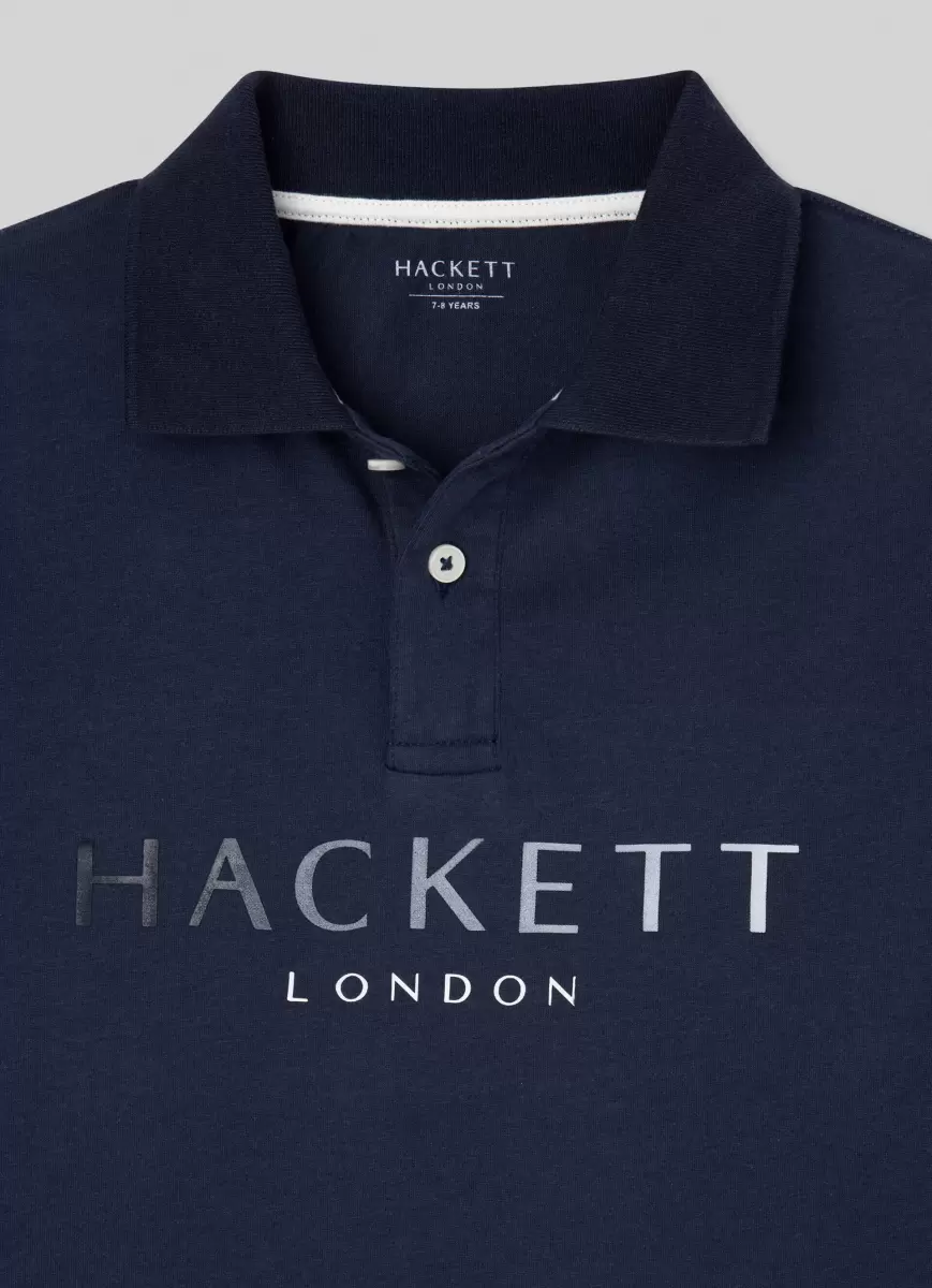 Hackett London Poloshirt Langärmlig Logo-Druck Navy Herren Poloshirts - 2