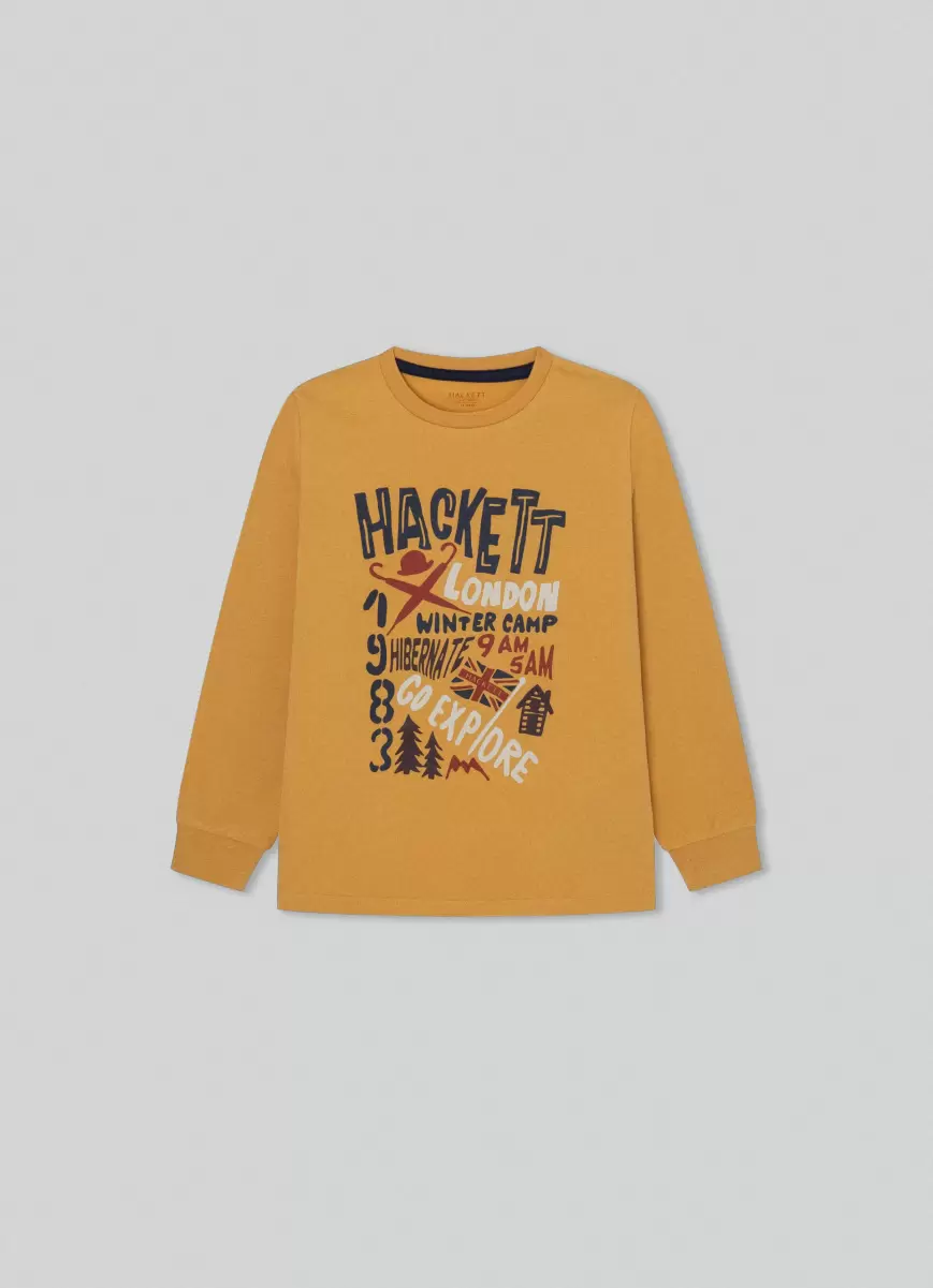 T-Shirt Langärmlig Grafik Logo Herren Mustard Brown Hackett London T-Shirts & Sweatshirts