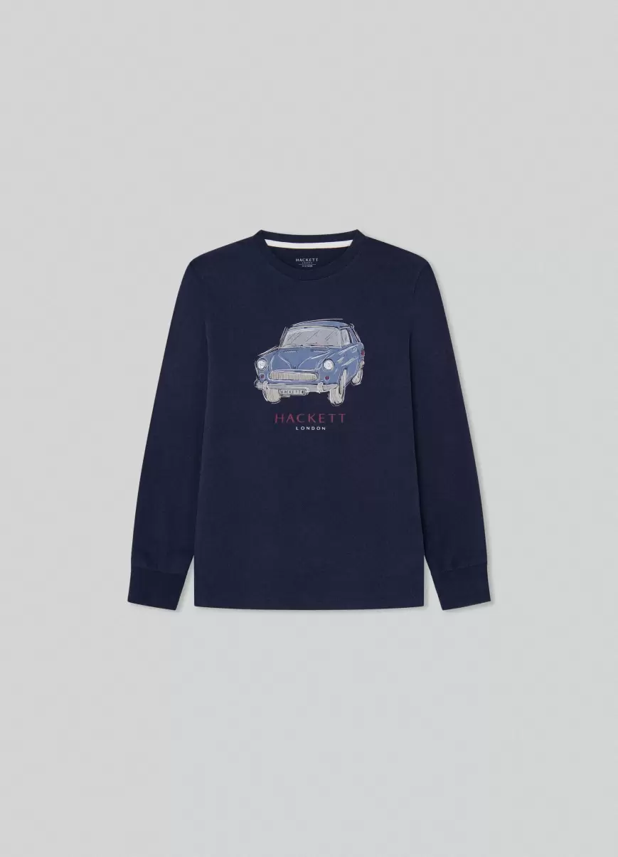 Herren T-Shirts & Sweatshirts Navy T-Shirt Langärmlig Oldtimer-Design Hackett London