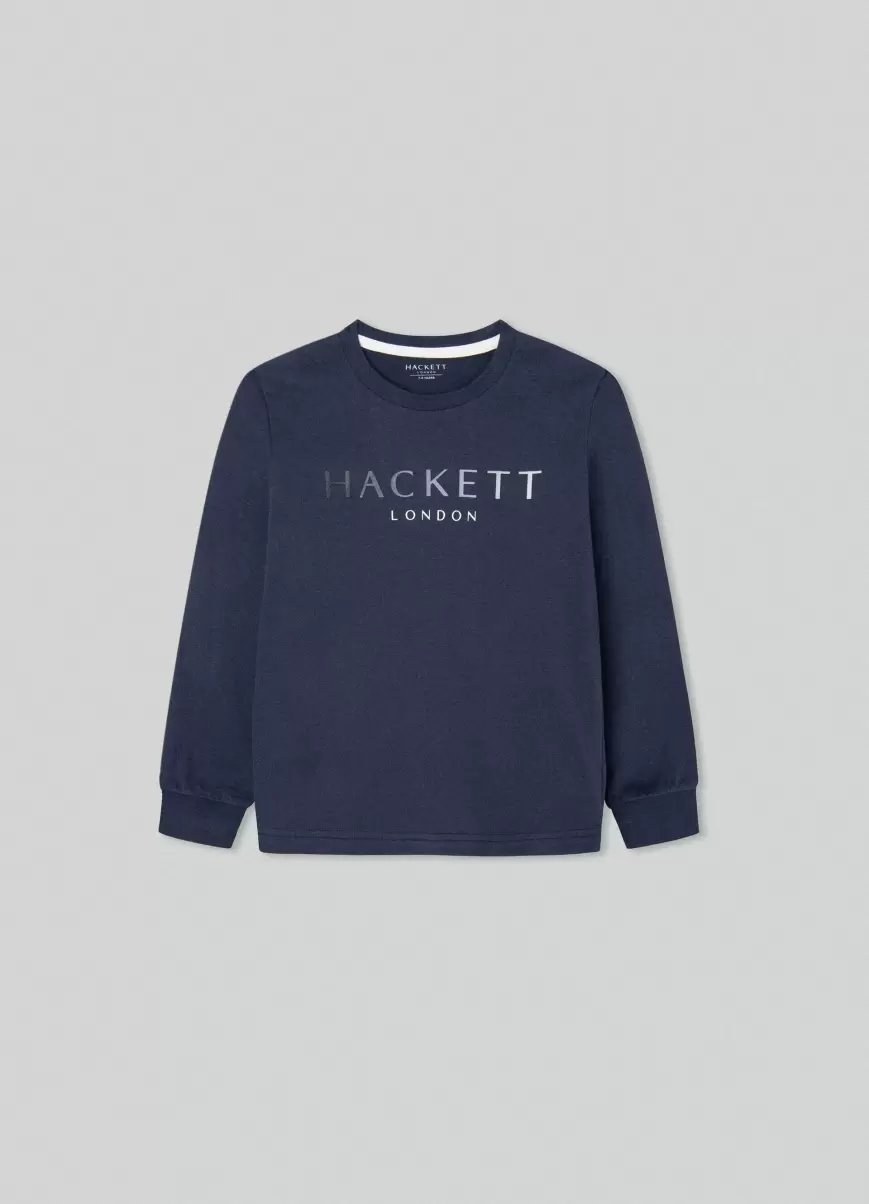 Navy T-Shirt Langärmlig Logo-Druck Hackett London Herren T-Shirts & Sweatshirts