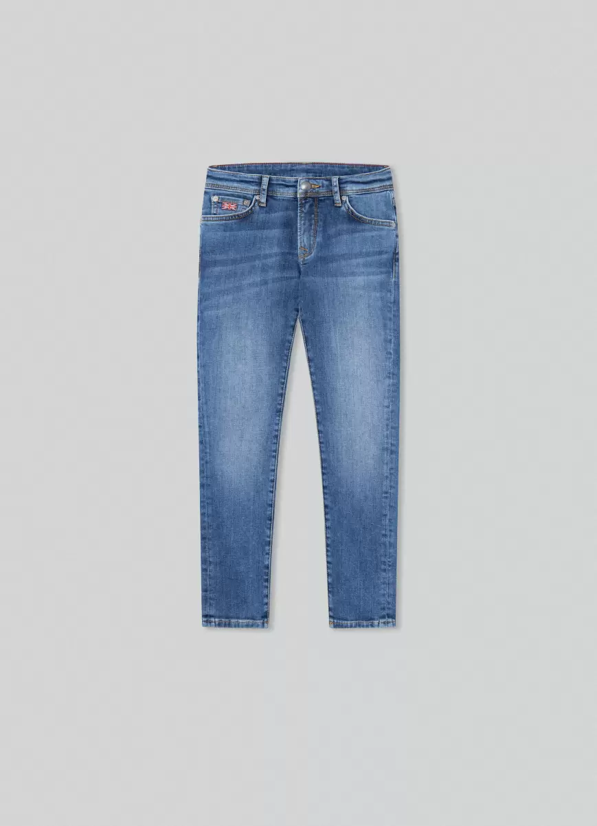 Hosen Herren Hackett London Jeans Vintage Washed Regular Fit Denim Blue