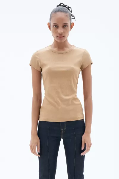 Sand Beige Damen Fein Geripptes T-Shirt Neues Produkt Tops Filippa K